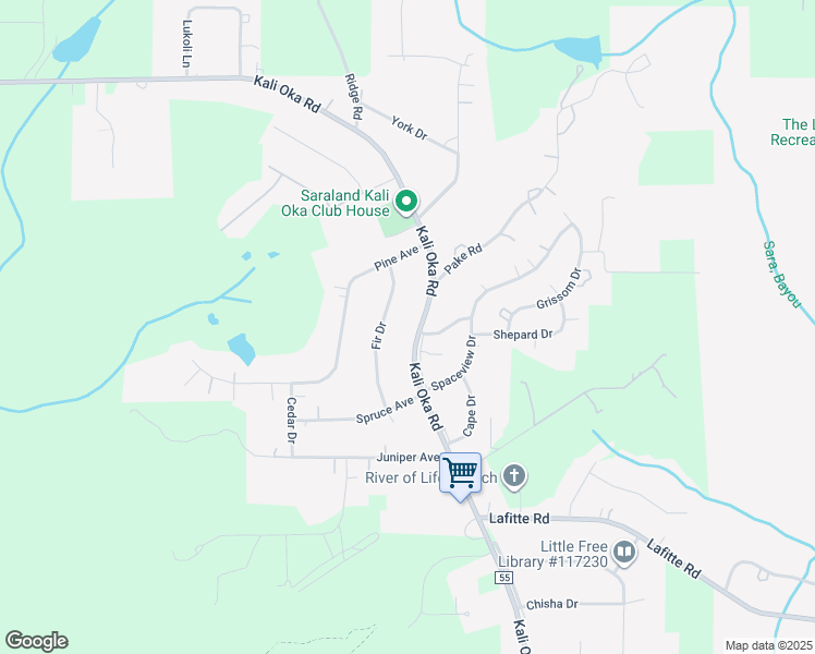 map of restaurants, bars, coffee shops, grocery stores, and more near 7316 Fir Drive in Saraland