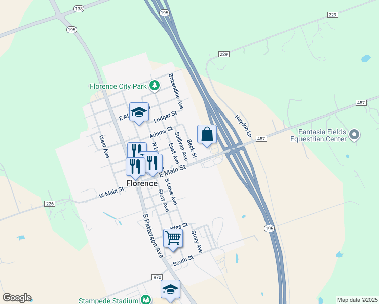 map of restaurants, bars, coffee shops, grocery stores, and more near 100 Sullivan Avenue in Florence