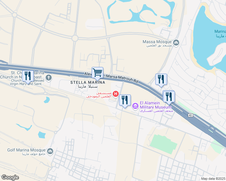 map of restaurants, bars, coffee shops, grocery stores, and more near in El Alamein