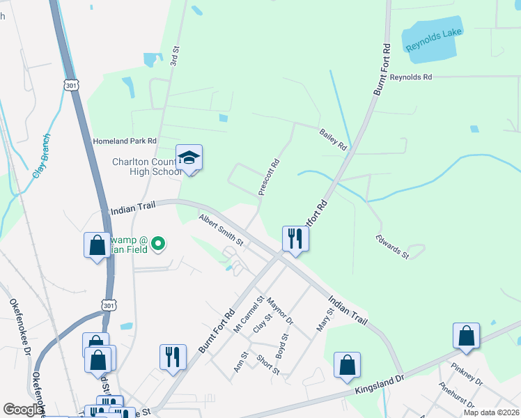 map of restaurants, bars, coffee shops, grocery stores, and more near 270 Prescot Road in Folkston