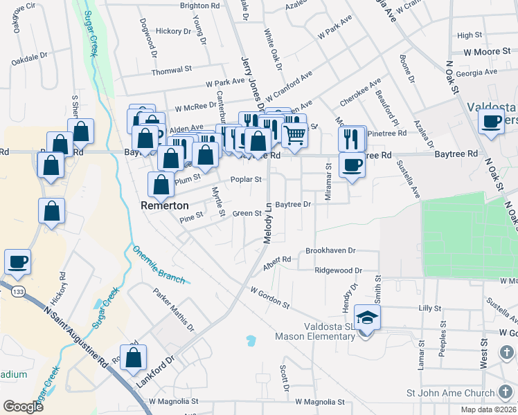 map of restaurants, bars, coffee shops, grocery stores, and more near in Remerton