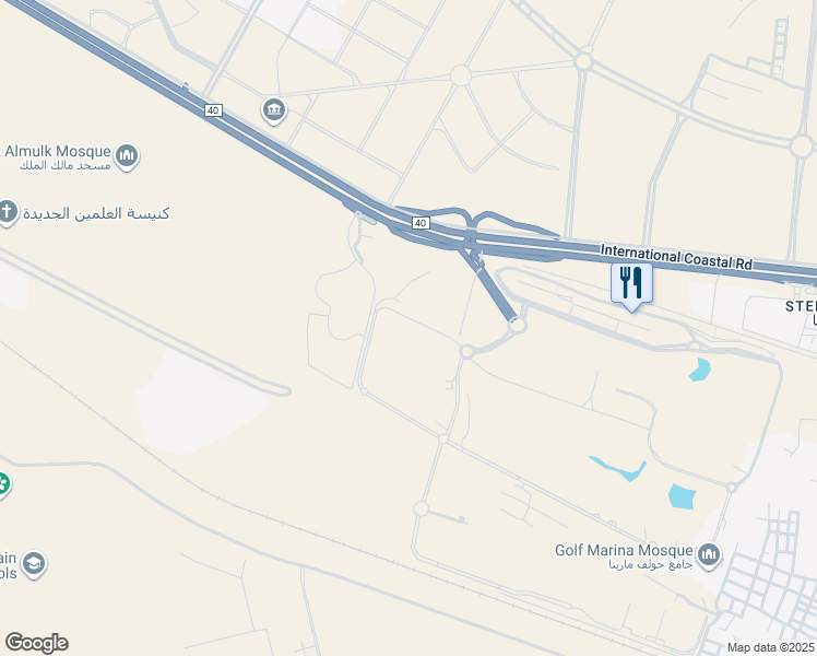 map of restaurants, bars, coffee shops, grocery stores, and more near Alexandria - Marsa Matrouh Road in Markaz Al Alamein