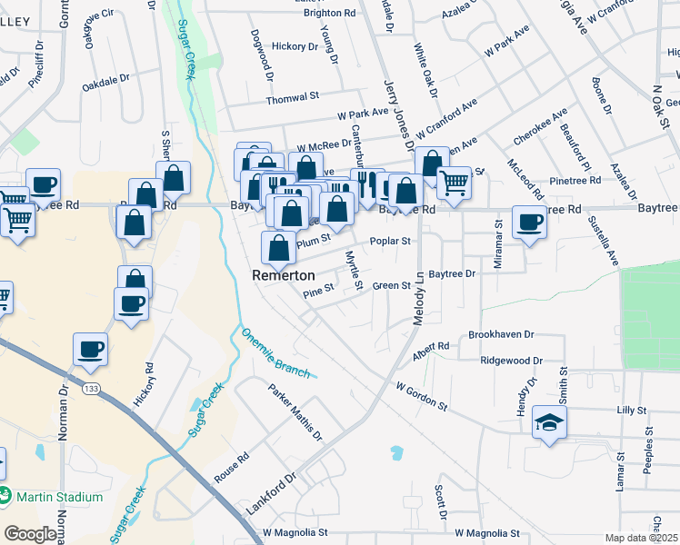 map of restaurants, bars, coffee shops, grocery stores, and more near 1608 Victory Street in Valdosta