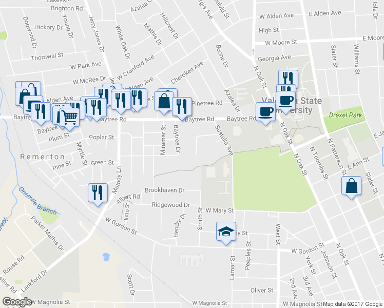 map of restaurants, bars, coffee shops, grocery stores, and more near 528 Brookdale Drive in Valdosta