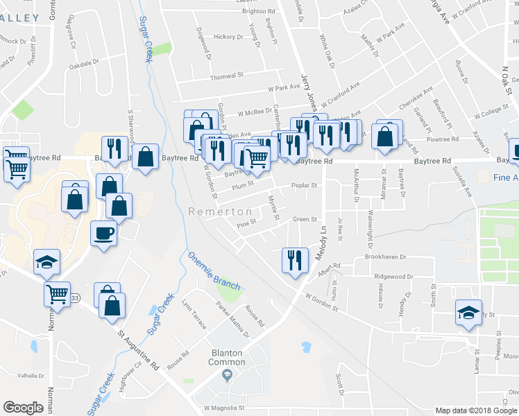 map of restaurants, bars, coffee shops, grocery stores, and more near 1608 Victory Street in Valdosta