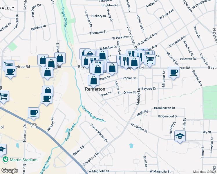 map of restaurants, bars, coffee shops, grocery stores, and more near 1608 Victory Street in Valdosta