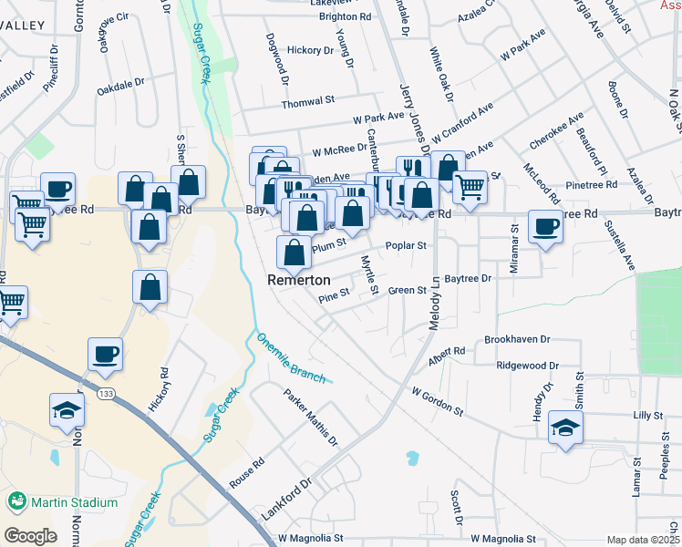 map of restaurants, bars, coffee shops, grocery stores, and more near 1608 Victory Drive in Valdosta