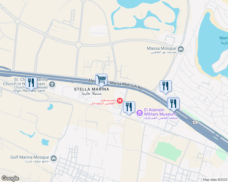 map of restaurants, bars, coffee shops, grocery stores, and more near in El Alamein