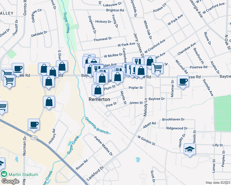 map of restaurants, bars, coffee shops, grocery stores, and more near 1608 Victory Street in Valdosta