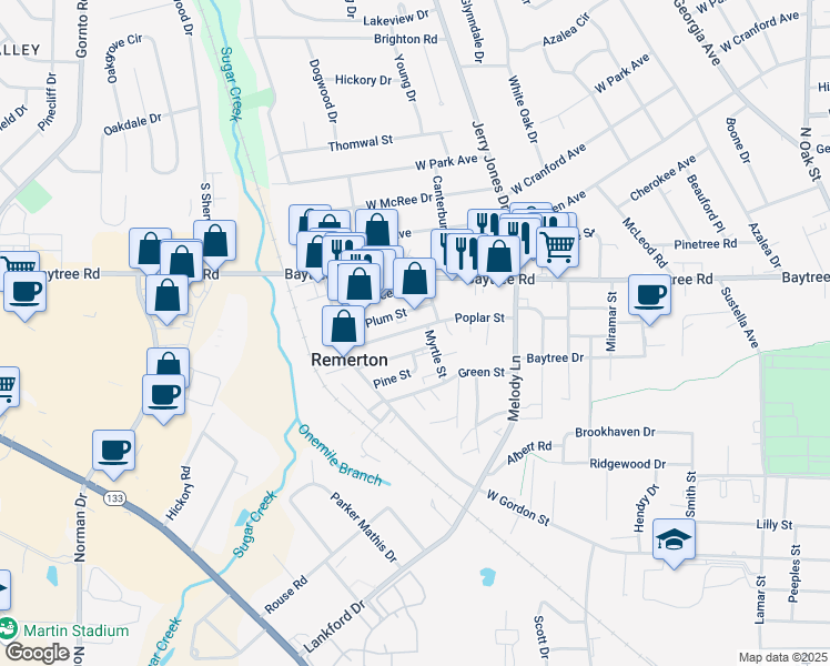 map of restaurants, bars, coffee shops, grocery stores, and more near 1608 Victory Street in Valdosta