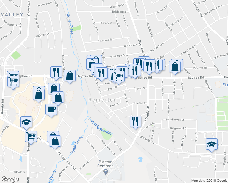 map of restaurants, bars, coffee shops, grocery stores, and more near 1608 Victory Street in Valdosta