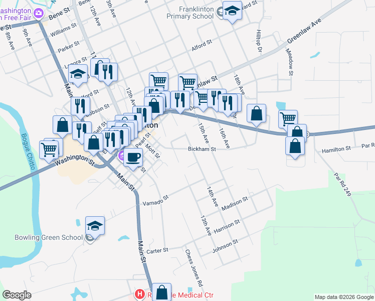 map of restaurants, bars, coffee shops, grocery stores, and more near 1305 May Street in Franklinton