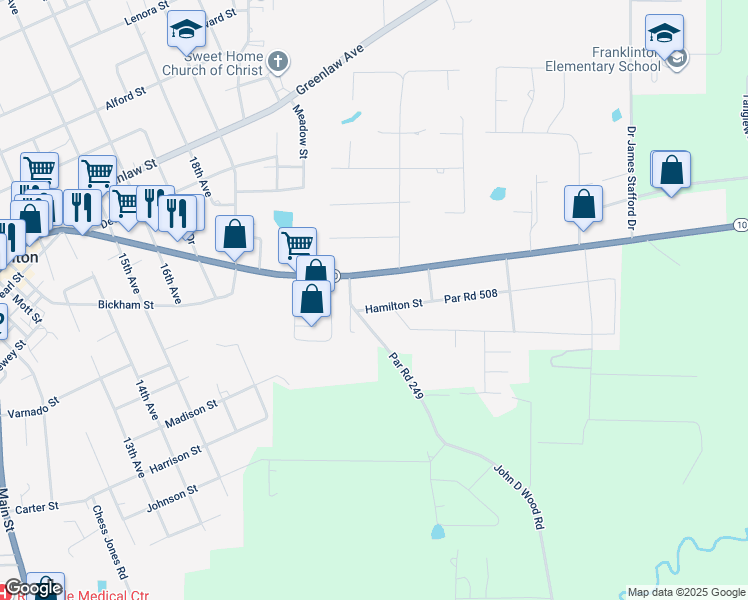 map of restaurants, bars, coffee shops, grocery stores, and more near 2010 Washington Street in Franklinton