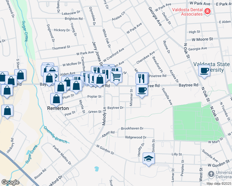 map of restaurants, bars, coffee shops, grocery stores, and more near 900 Blanton Street in Valdosta