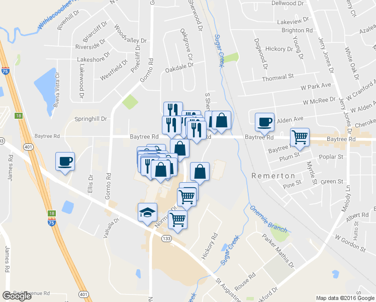 map of restaurants, bars, coffee shops, grocery stores, and more near 1839 Norman Dr in Valdosta
