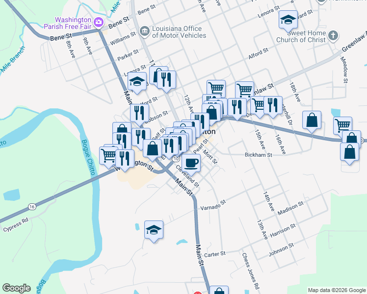 map of restaurants, bars, coffee shops, grocery stores, and more near 985 Washington Street in Franklinton