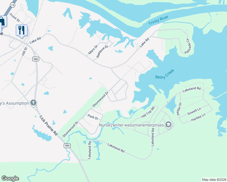 map of restaurants, bars, coffee shops, grocery stores, and more near 1 Lakeview Way in Huntsville