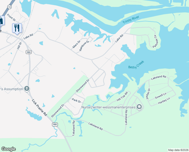 map of restaurants, bars, coffee shops, grocery stores, and more near 1 Lakeview Way in Huntsville