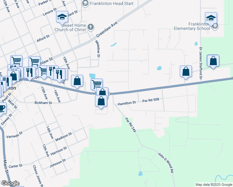 map of restaurants, bars, coffee shops, grocery stores, and more near 2010 Washington Street in Franklinton