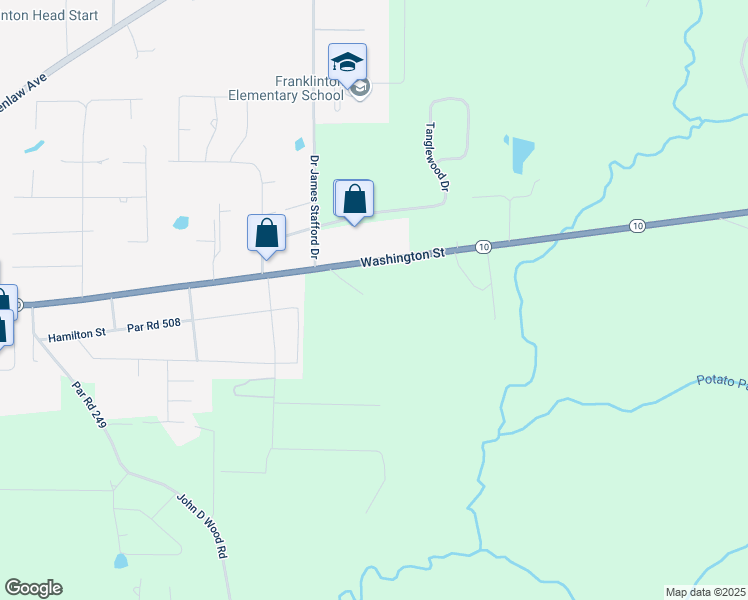 map of restaurants, bars, coffee shops, grocery stores, and more near 46020 Louisiana 10 in Franklinton