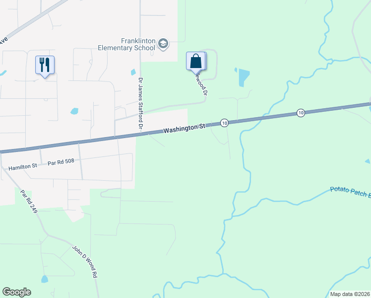 map of restaurants, bars, coffee shops, grocery stores, and more near 46102 Louisiana 10 in Franklinton