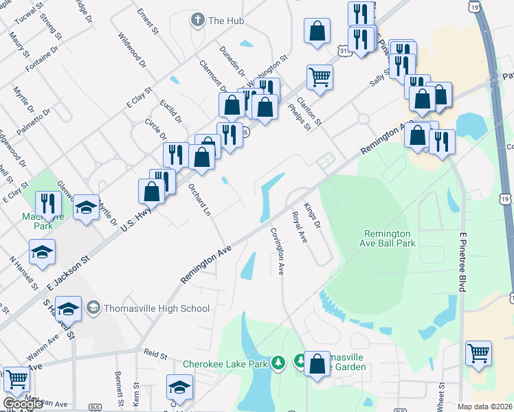map of restaurants, bars, coffee shops, grocery stores, and more near 921 Remington Avenue in Thomasville