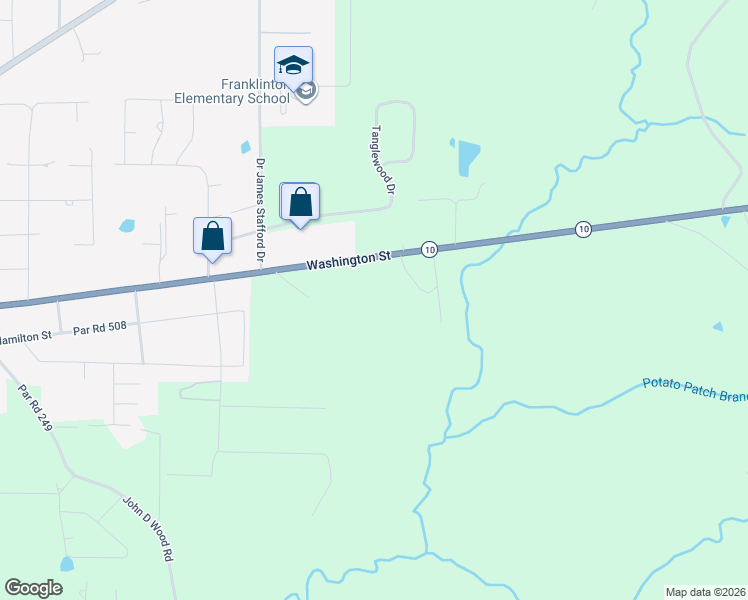 map of restaurants, bars, coffee shops, grocery stores, and more near 46102 Louisiana 10 in Franklinton