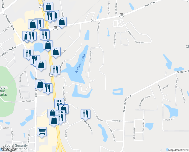 map of restaurants, bars, coffee shops, grocery stores, and more near 606 Skyline Drive in Thomasville