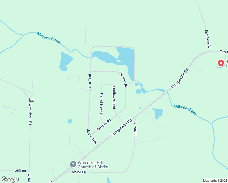 map of restaurants, bars, coffee shops, grocery stores, and more near Sunflower Trail in Quitman