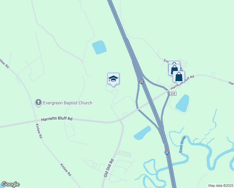 map of restaurants, bars, coffee shops, grocery stores, and more near 277 Roberts Path in Woodbine