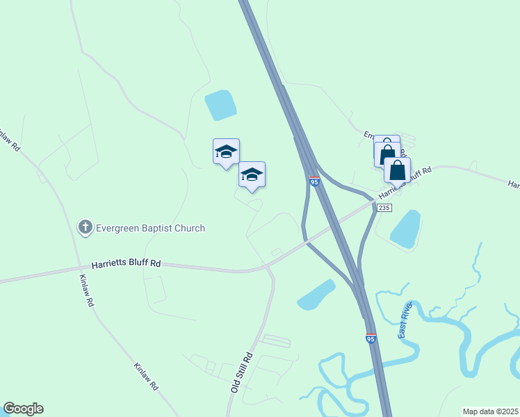 map of restaurants, bars, coffee shops, grocery stores, and more near 277 Roberts Path in Woodbine