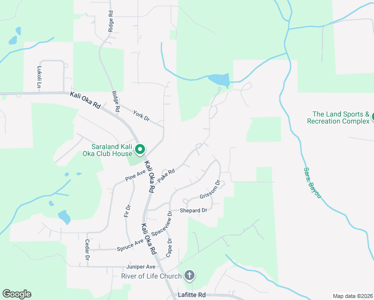 map of restaurants, bars, coffee shops, grocery stores, and more near 7475 Pake Road in Saraland
