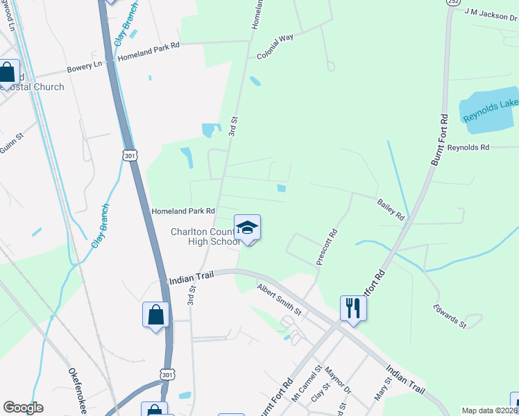map of restaurants, bars, coffee shops, grocery stores, and more near 186 Wiregrass Road in Folkston