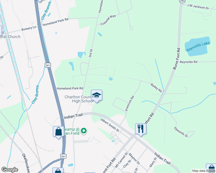 map of restaurants, bars, coffee shops, grocery stores, and more near 186 Wiregrass Road in Folkston