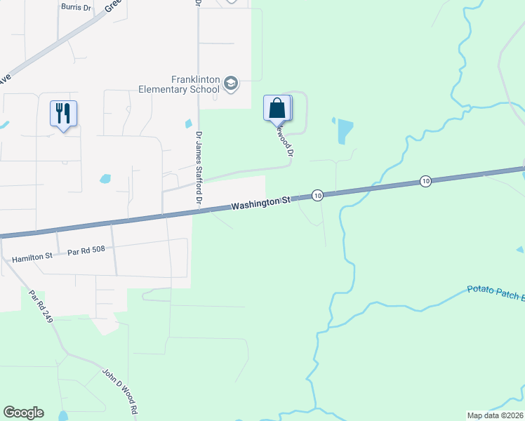 map of restaurants, bars, coffee shops, grocery stores, and more near 46148 Louisiana 10 in Franklinton