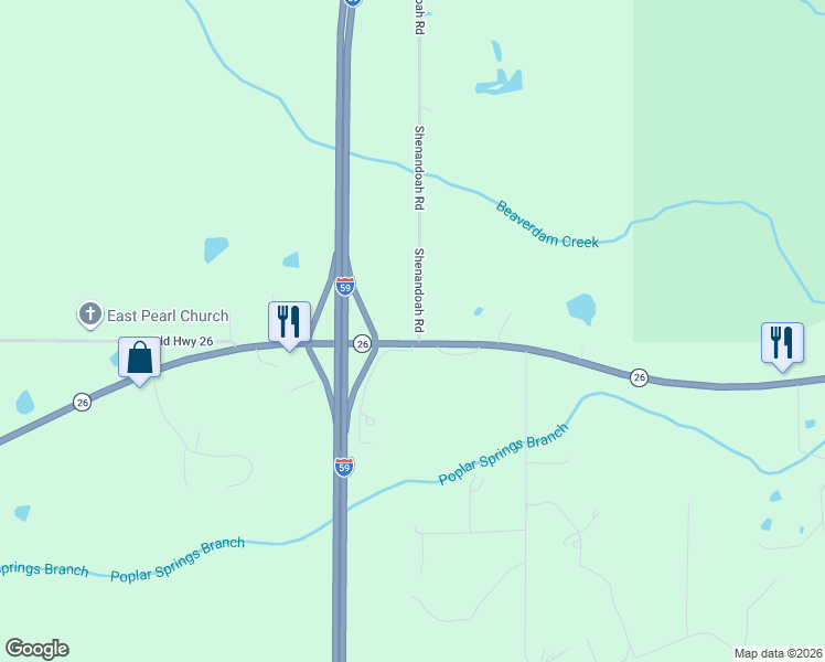 map of restaurants, bars, coffee shops, grocery stores, and more near 3 Shenandoah Road in Poplarville