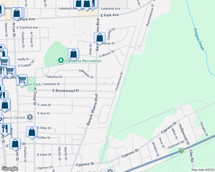 map of restaurants, bars, coffee shops, grocery stores, and more near 912 Bingham Place in Valdosta