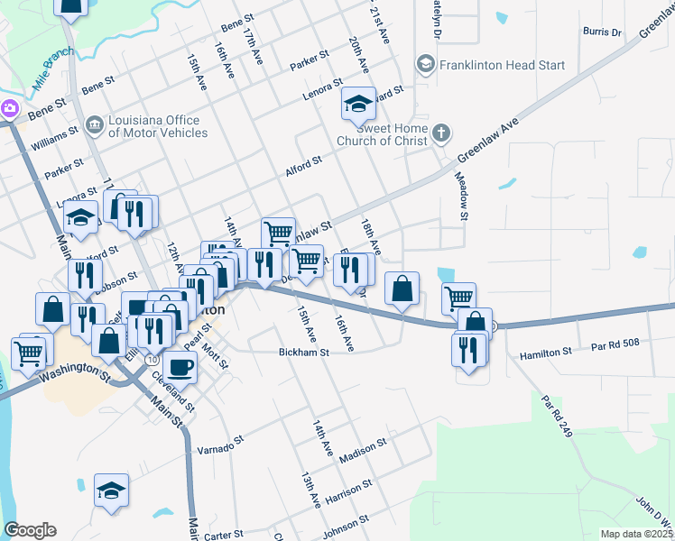 map of restaurants, bars, coffee shops, grocery stores, and more near 29 Easterhill Drive in Franklinton