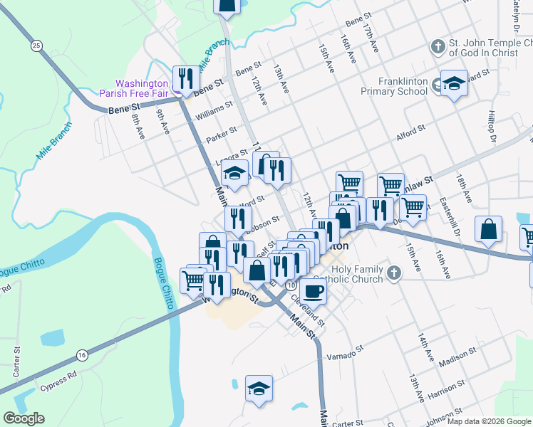 map of restaurants, bars, coffee shops, grocery stores, and more near 1025 Dobson Street in Franklinton