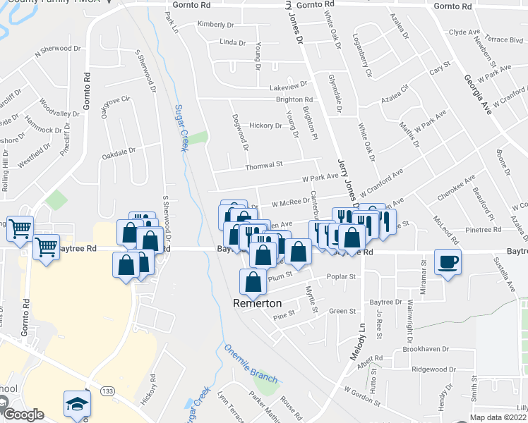 map of restaurants, bars, coffee shops, grocery stores, and more near 1219 McRee Dr in Valdosta