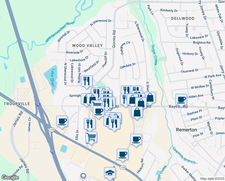 map of restaurants, bars, coffee shops, grocery stores, and more near 2026 Oakdale Drive in Valdosta