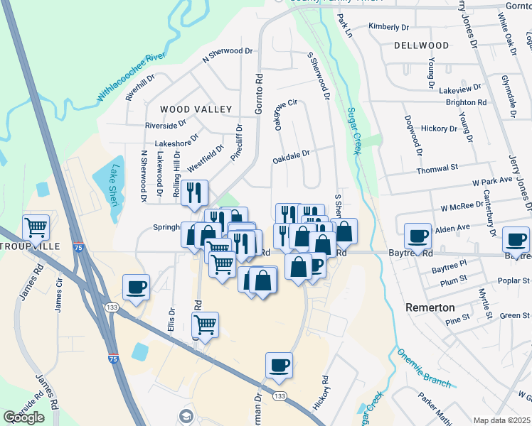 map of restaurants, bars, coffee shops, grocery stores, and more near 2026 Oakdale Drive in Valdosta