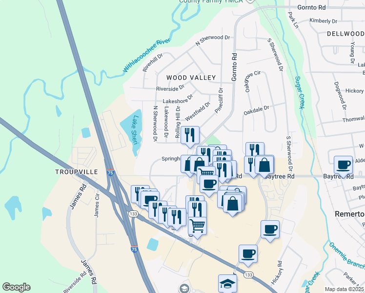 map of restaurants, bars, coffee shops, grocery stores, and more near 2003 Pinecliff Drive in Valdosta
