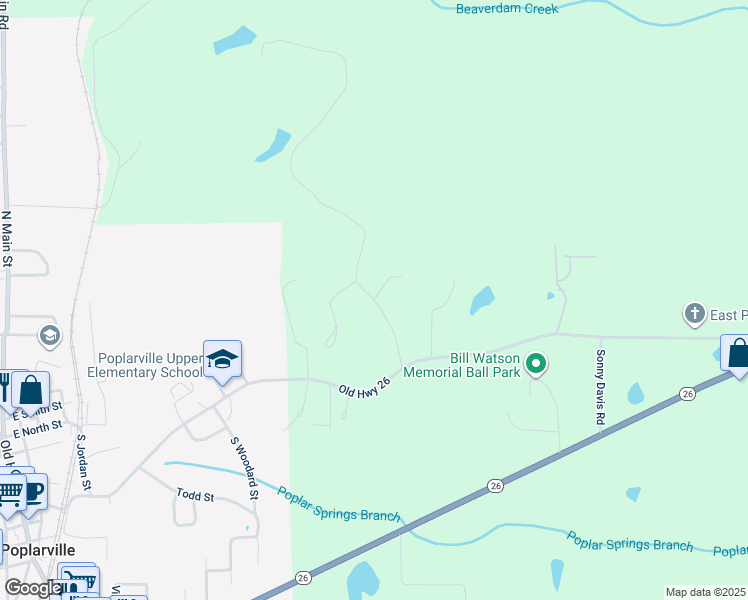 map of restaurants, bars, coffee shops, grocery stores, and more near 58 Sweetbay Road in Poplarville