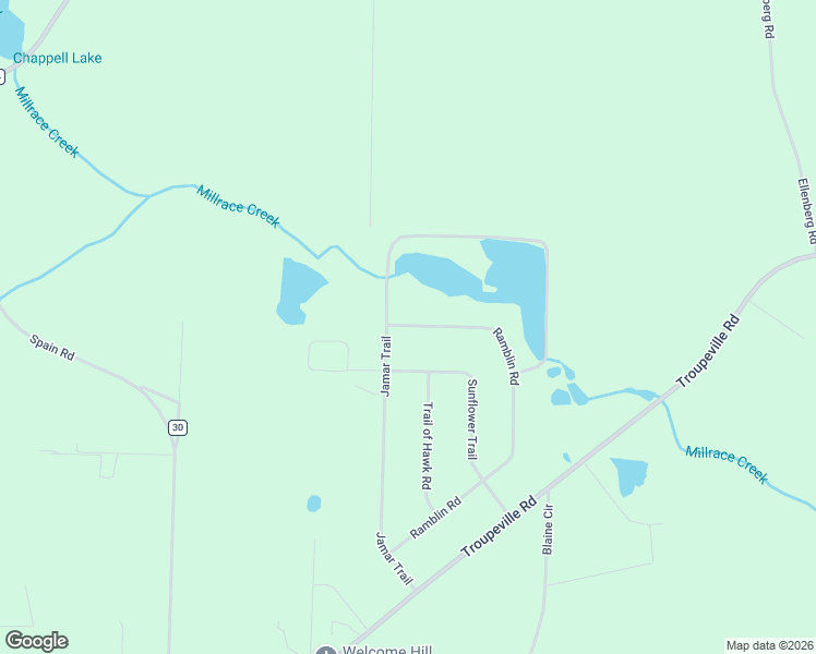 map of restaurants, bars, coffee shops, grocery stores, and more near 670 Ramblin Road in Quitman