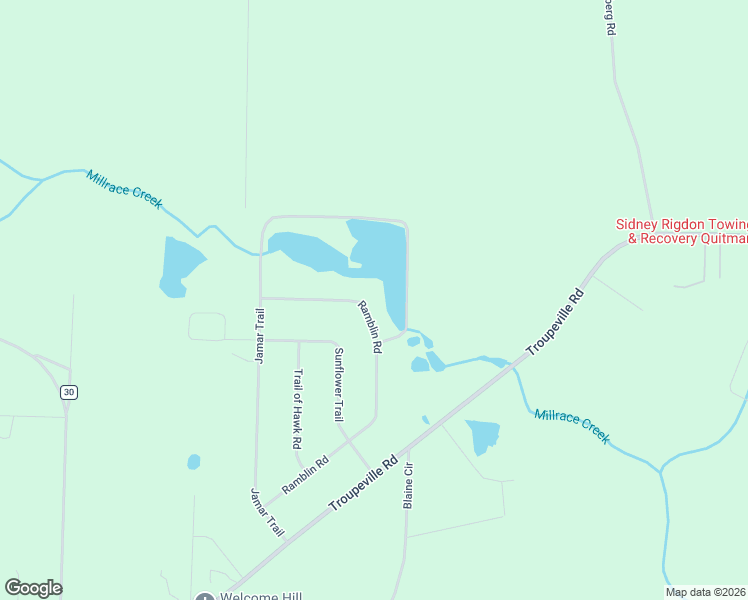 map of restaurants, bars, coffee shops, grocery stores, and more near 670 Ramblin Road in Quitman
