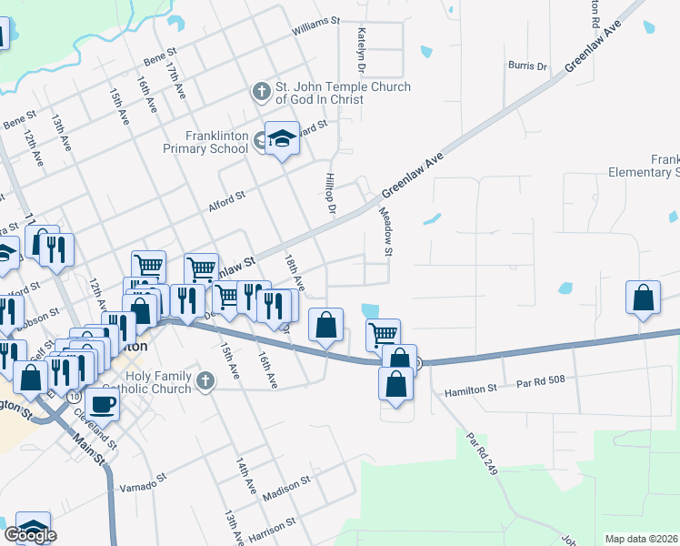 map of restaurants, bars, coffee shops, grocery stores, and more near 1928 Desmare Street in Franklinton