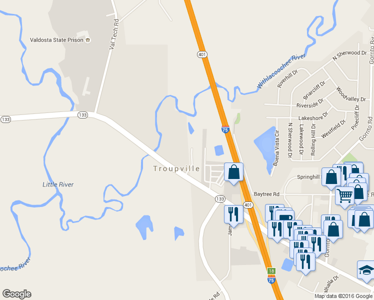 map of restaurants, bars, coffee shops, grocery stores, and more near 1654 Saint Augustine Road in Valdosta