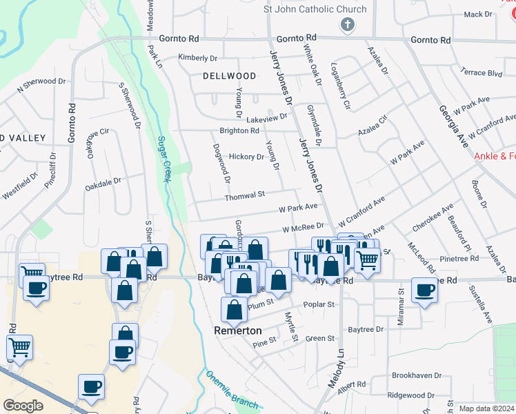 map of restaurants, bars, coffee shops, grocery stores, and more near 1214 West Park Avenue in Valdosta