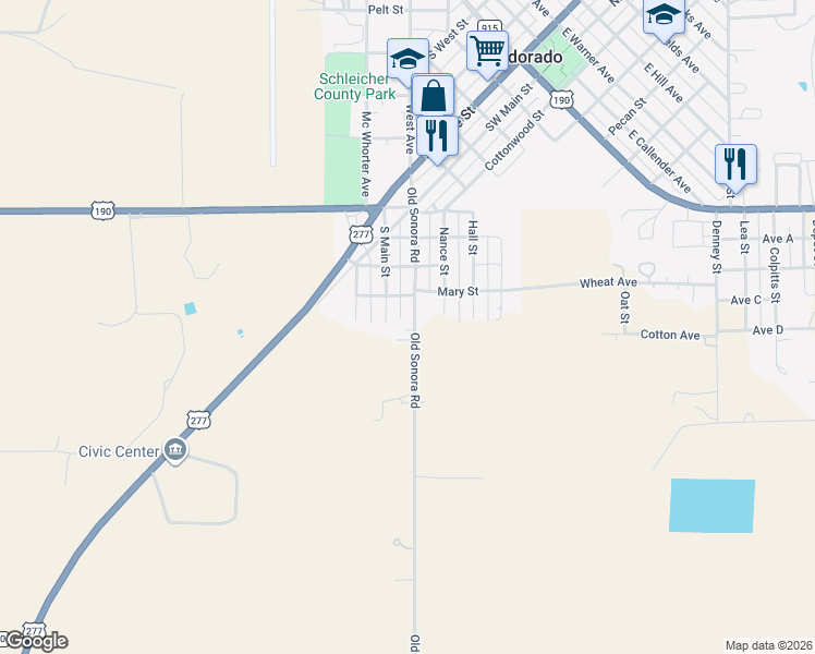 map of restaurants, bars, coffee shops, grocery stores, and more near 100 County Road 201 in Eldorado